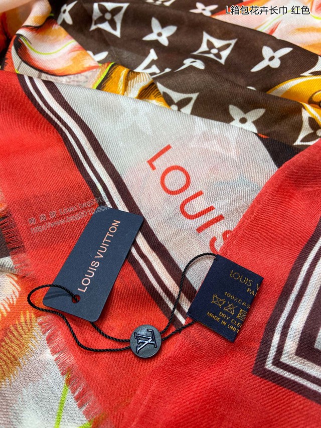 Louis Vuitton女士圍巾 路易威登2021新款頂級羊絨圍巾披肩 LV箱包花卉長巾  mmj1105